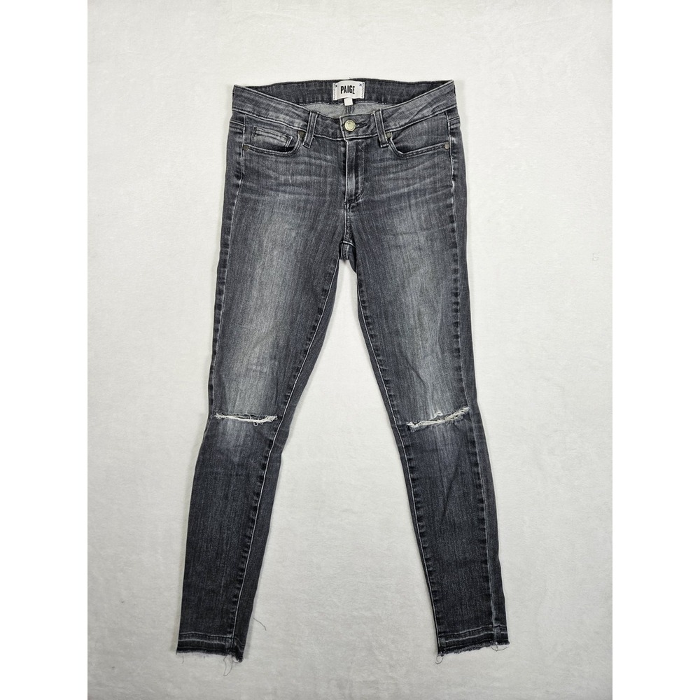 Paige Verdugo Ultra Skinny Denim Jeans‎ Distressed Womens Size 27 Black Stretch